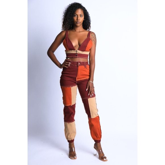 Women's Patching Feelings Crop Top Sexy Party Club Crop Top Patch Work Top - Picture 5 of 9